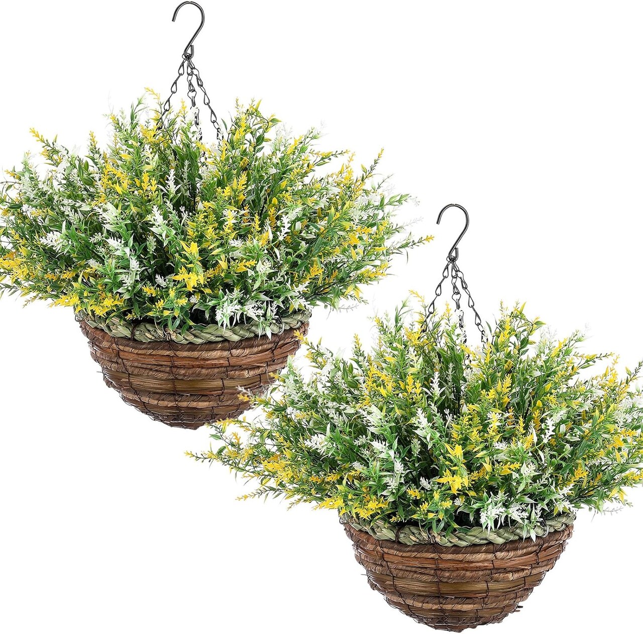 2 Sets Artificial Lavender with Hanging Basket – Faux Flowers for Porch & Garden Decor